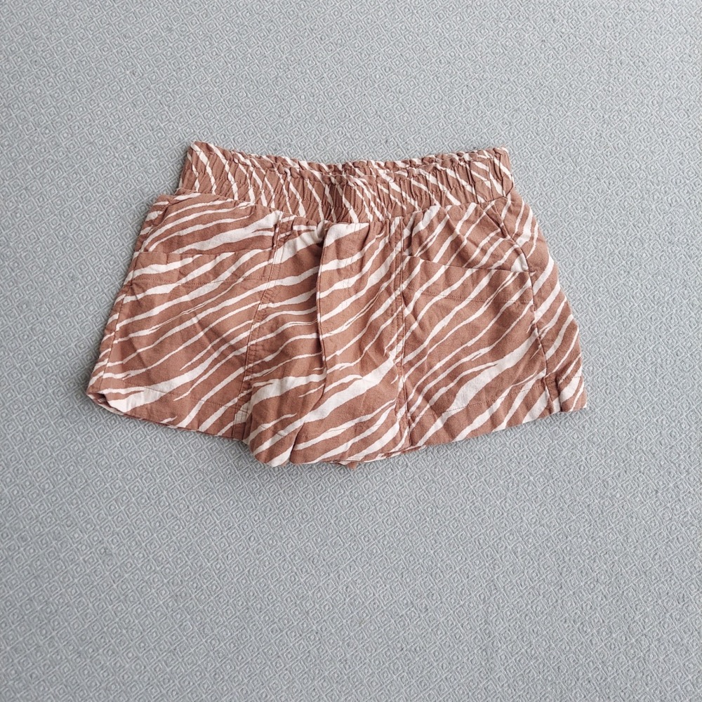 A New Day Shorts Womens S Brown Zebra Print Linen Blend Elastic Waist‎ Pockets